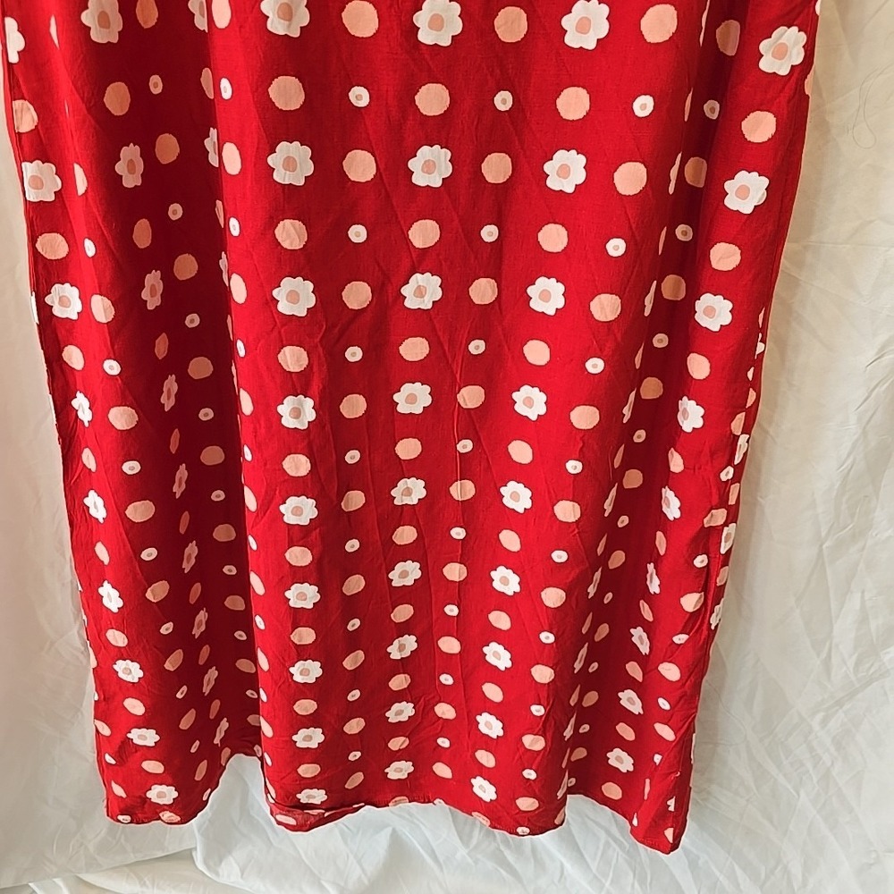Red Polka Dot Midi Dress with Lace Trim - Picture 7 of 16